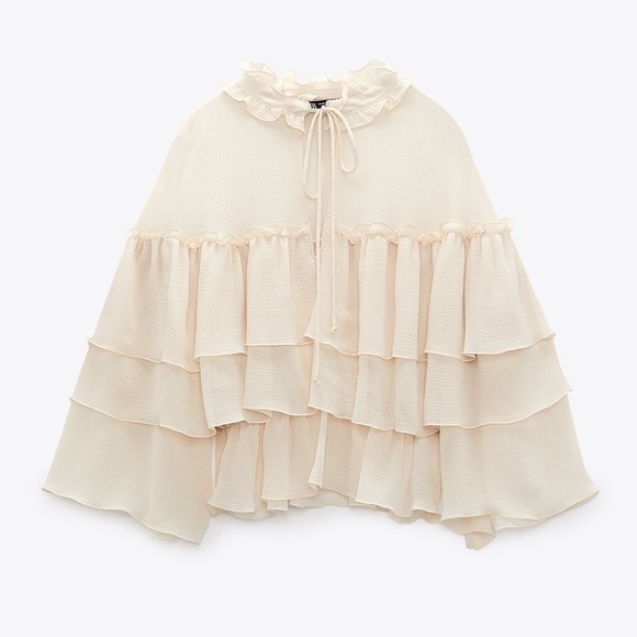 ZARA RUFFLED SEMI-SHEER TOP - Picture 9 of 10